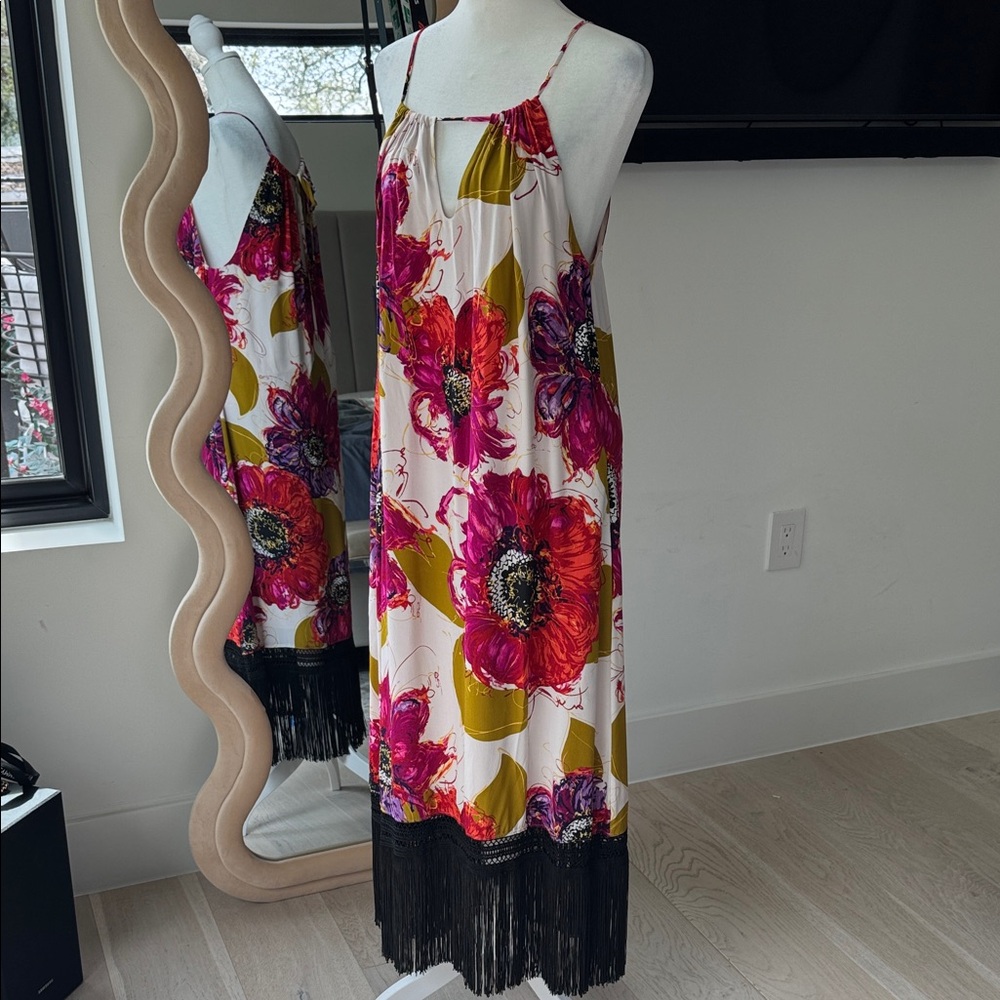NWT Trina Turk Floral Sleeveless Dress with Fringe Hem